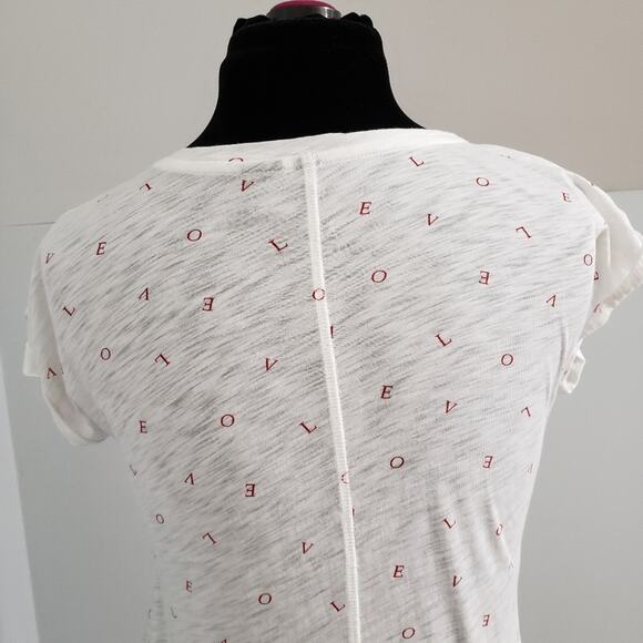 Cynthia Rowley Burnout Love Graphic Sheer V Neckline Short Sleeves T-Shirt - Picture 7 of 9